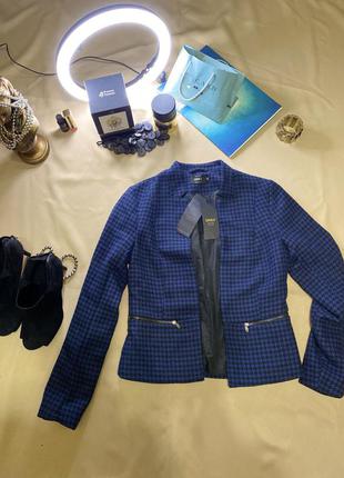 Синий тёплый твидовый пиджак жакет блейзер