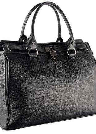 Сумка велика жіноча чорна шкіряна італійська