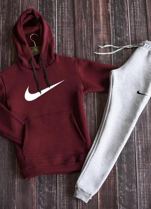 Худи + брюки мужской, зимний, спортивный костюм, флис nike