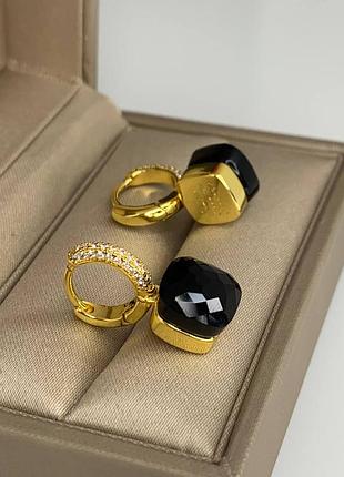 Серьги в позолоте с чёрным камнем