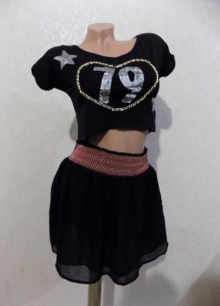 Шифонова спідниця на широкій резинці чорна фірмова bik bok розмір 44(s)