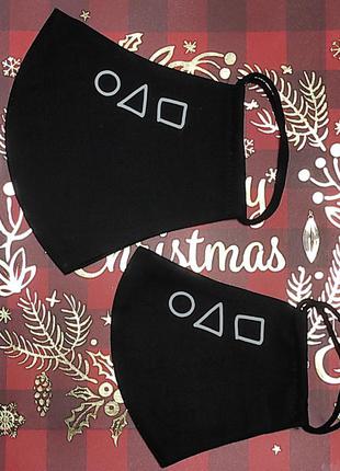 Маска "игра в кальмара" с имитацией что рисунок нарисовпн от руки.  мужские/ женские/ подростковые/ детские