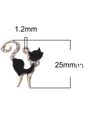 Подвеска кошка, цинковый сплав, золотая, черная, прозрачные стразы, 25 мм x 19 мм