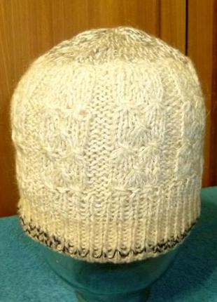 Тепла в'язана подвійна вовняна шапка зимова ручна в'язка з косами в ідеалі,вінтаж2 фото