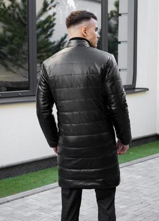 Чоловіча зимова куртка-пальто з еко шкіри4 фото