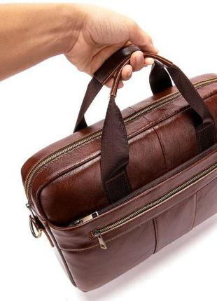 Ділова чоловіча сумка з зернистою шкіри vintage 14836 коричнева7 фото