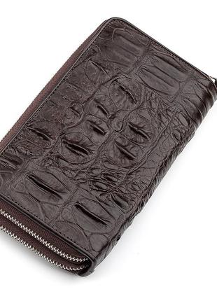 Клатч на две молнии crocodile leather 18271 из натуральной кожи крокодила коричневый2 фото