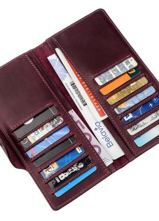 Бумажник женский вертикальный из винтажной кожи на кнопках shvigel 16178 бордовый4 фото