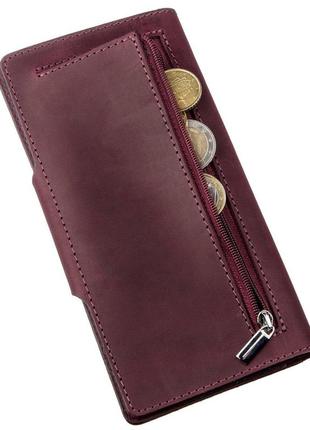 Бумажник женский вертикальный из винтажной кожи на кнопках shvigel 16178 бордовый5 фото