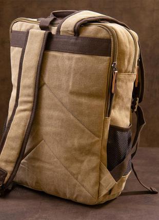 Рюкзак текстильный дорожный унисекс на два отделения vintage 20616 бежевый8 фото