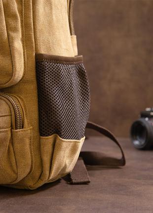 Рюкзак текстильный дорожный унисекс на два отделения vintage 20616 бежевый7 фото