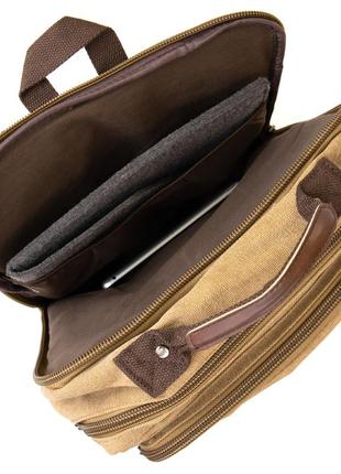 Рюкзак текстильный дорожный унисекс на два отделения vintage 20616 бежевый4 фото