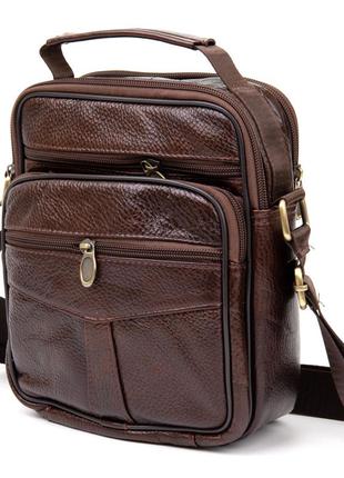 Мужской компактный мессенджер на 2 отделения vintage 20455 коричневый