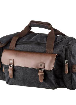 Дорожня сумка текстильна з кишенею vintage 20192 чорна