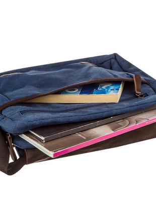 Текстильна сумка для ноутбука 13 дюймів через плече vintage 20189 синя3 фото