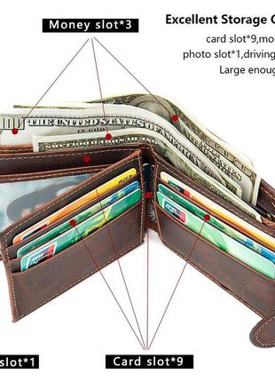 Тонкое мужское портмоне матовое 20239 vintage коричневое6 фото