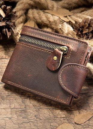 Тонкое мужское портмоне матовое 20239 vintage коричневое7 фото