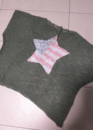 Вязаная футболка-сетка/накидка с декором звезда большого 20 размера2 фото