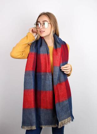 Шарф у клітку "молізе" - 0250 синій+червоний