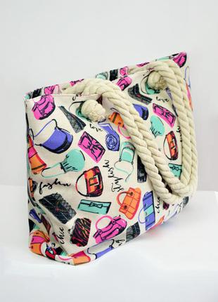 Летняя текстильная сумка "бали" - 1812 кремовый2 фото