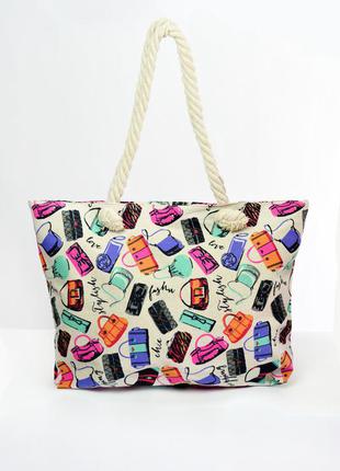 Летняя текстильная сумка "бали" - 1812 кремовый1 фото