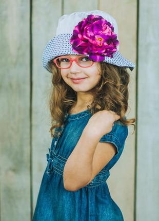 Хлопковая шляпка с цветком "тина" - бело-синий2 фото
