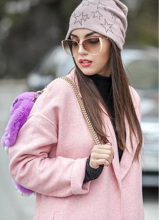 Шапка-бини из ангоры со звёздами - 172 пудра