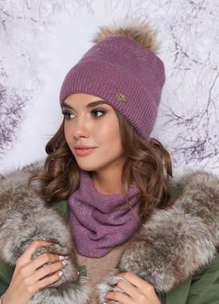 Идеальный комплект "тияна": шапка и шарф-хомут - 4905-7 лавандовый