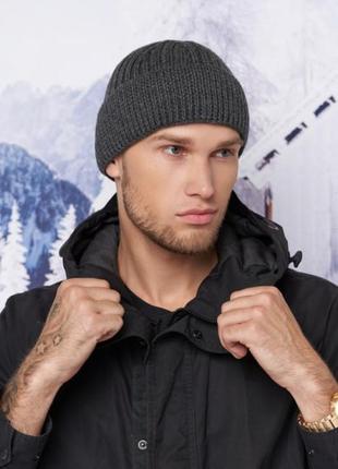 Популярная мужская шапка с отворотом "манон" - 5028 графит
