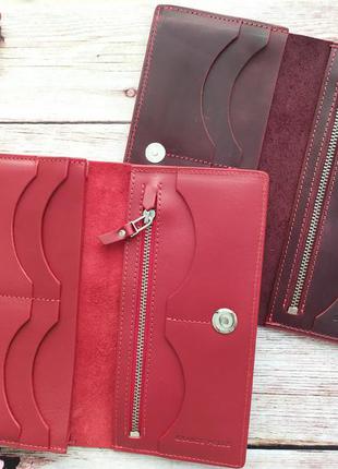 Бордовый кожаный женский кошелек на магните, матовая кожа1 фото