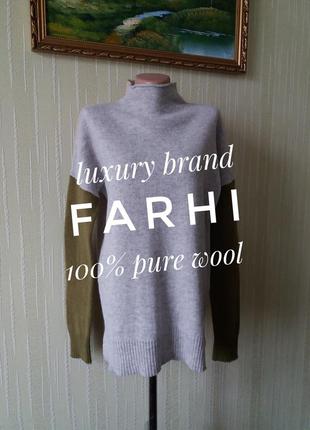 Nicole farhi розкішний трьох кольоровий светр модель трендова  з 100% вовни дорогий люкс бренд комір стійка довгий рукав вільна посадка