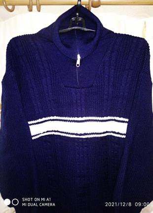 Мужской синий шерстяной свитер / свитер мужской шерстяной под горло
