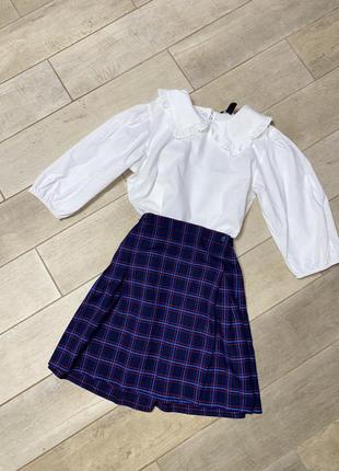 Біла блузка з об'ємними рукавами,акцентний комір,біла сорочка(016)
