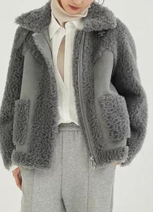 Дубленка бомбер пилот косуха шубка шерсть овчина тренд 2022 овечка4 фото