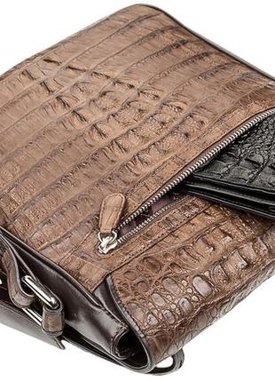 Сумка мужская crocodile leather 18262 из натуральной кожи крокодила коричневая4 фото