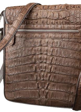 Сумка чоловіча crocodile leather 18262 з натуральної шкіри крокодила коричнева2 фото