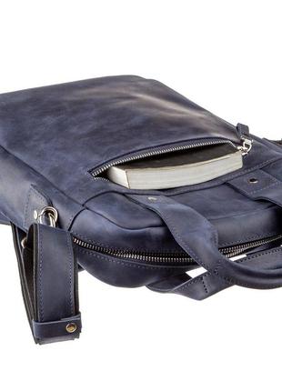 Стильная сумка под а4 вертикального формата в матовой коже 11170 shvigel, синяя5 фото