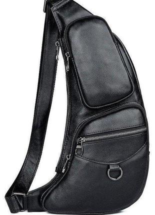 Сумка для чоловіків слінг через плече в гладкій шкірі vintage 20204 чорна