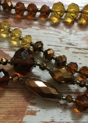 Ожерелье бусы колье стекло сваровски цвет золото шоколад коричневый4 фото