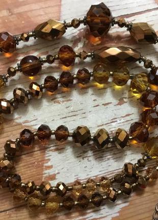 Ожерелье бусы колье стекло сваровски цвет золото шоколад коричневый9 фото