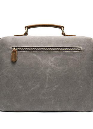 Сумка-портфель чоловіча текстильна з шкіряними вставками vintage 20001 сіра5 фото