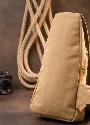 Сумка кросс боди текстильная с эмблемой кожзам vintage 20564 песочная9 фото