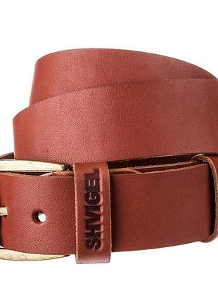 Чоловічий ремінь шкіряний з масивною пряжкою shvigel 13995 цегляний