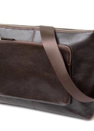 Шкіряна чоловіча прямокутна сумка для ноутбука grande pelle 11438 коричневий