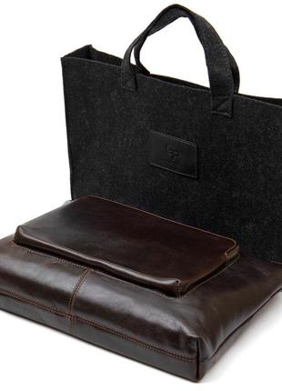 Кожаная мужская прямоугольная сумка для ноутбука grande pelle 11438 коричневый6 фото