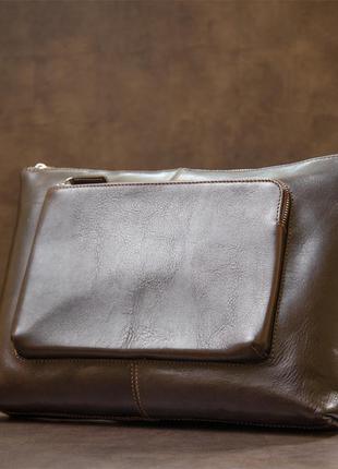 Кожаная мужская прямоугольная сумка для ноутбука grande pelle 11438 коричневый7 фото