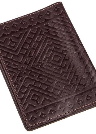 Кожаная обложка на паспорт с ромбами shvigel 13974 коричневая2 фото
