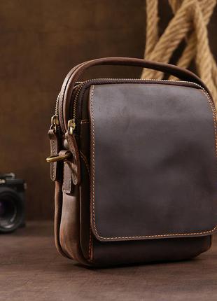 Кожаная мужская винтажная сумка vintage 20372 коричневый5 фото