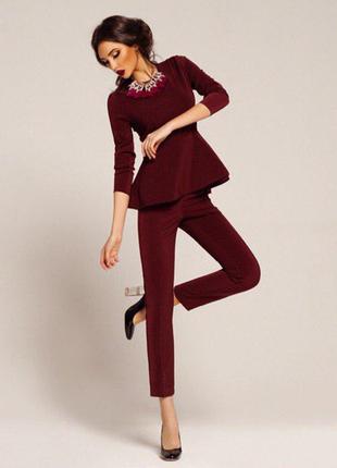 Дизайнерская кофта цвета марсала с баской от аnna уakovenko р.44(s)-46(m)