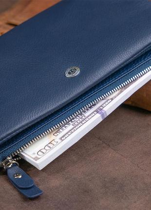 Кошелек-клатч из кожи с карманом для мобильного st leather 19309 темно-синий8 фото